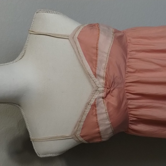Anthropologie Feather Bone dress adj strap pink gold size medium silk blend med - Picture 3 of 11